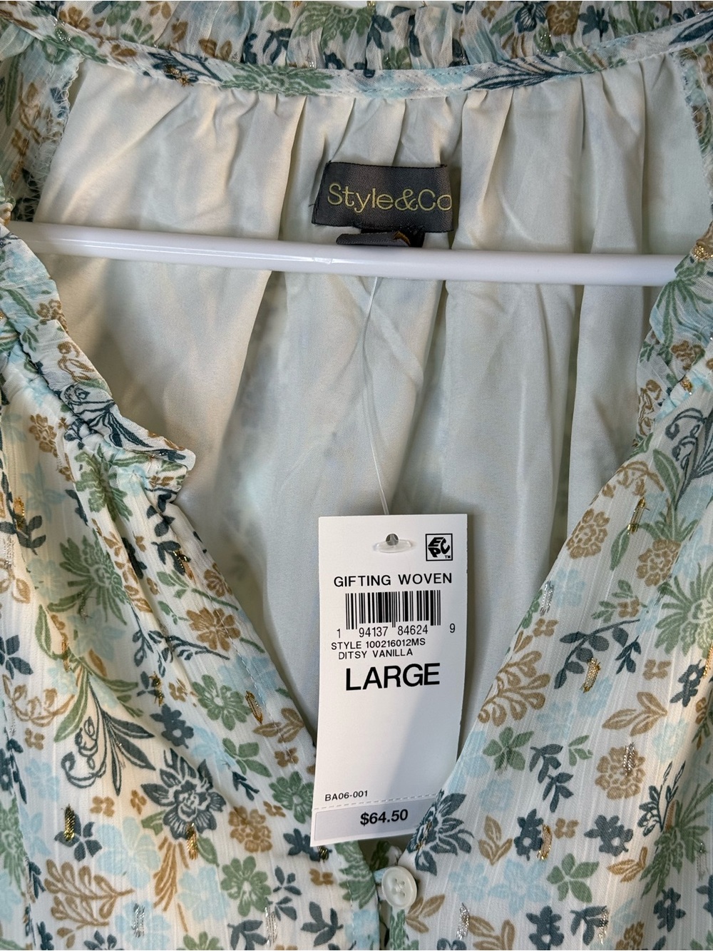 Style & Co. Floral Blouse Large NWT - Picture 2 of 3